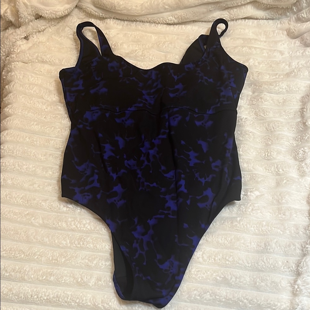 Fabletics Black and Blue One Piece Swimsuit Classic Design